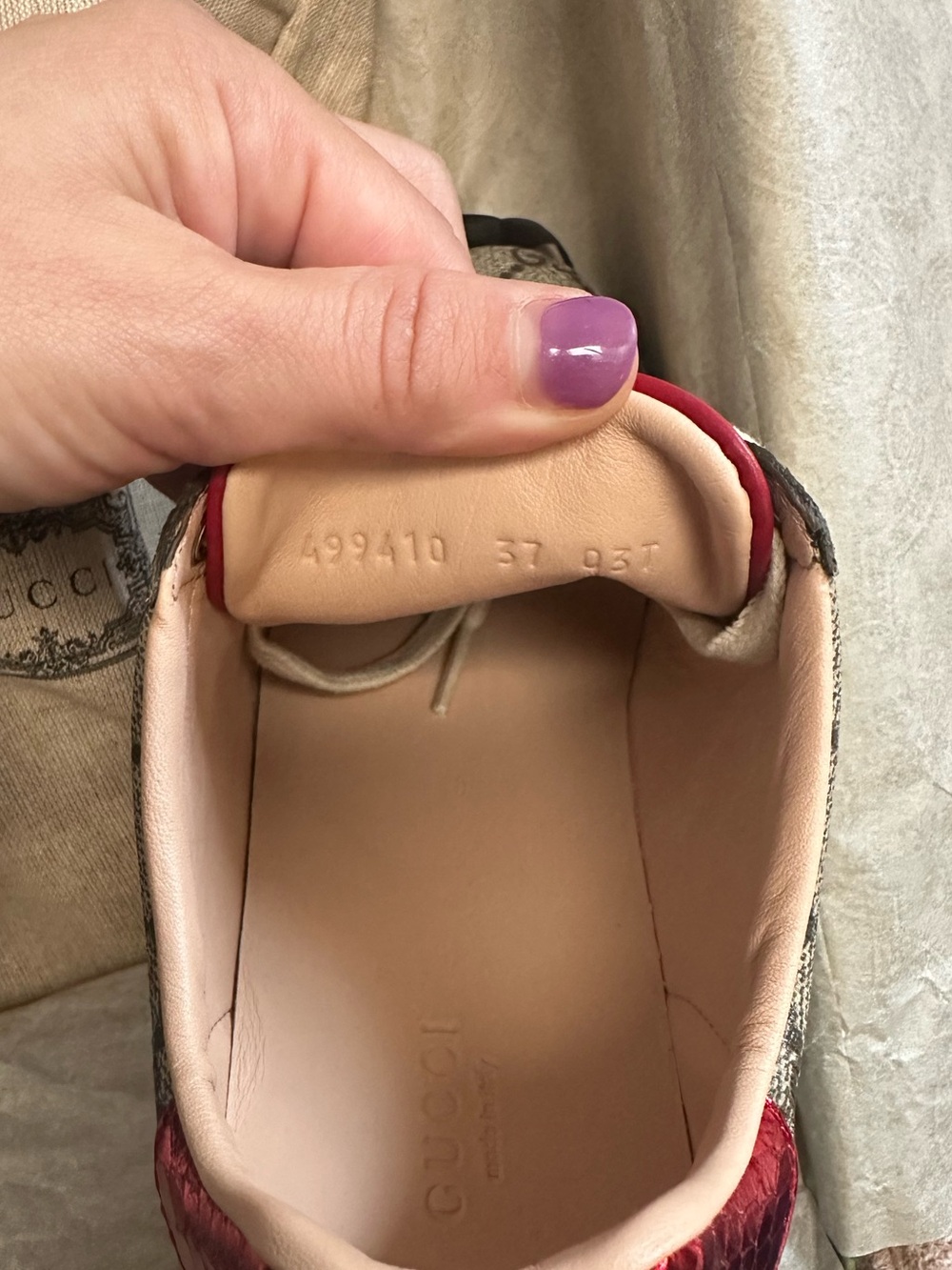 Gucci Beige Monogram Sneakers with Red and Blue Accents - Picture 10 of 10